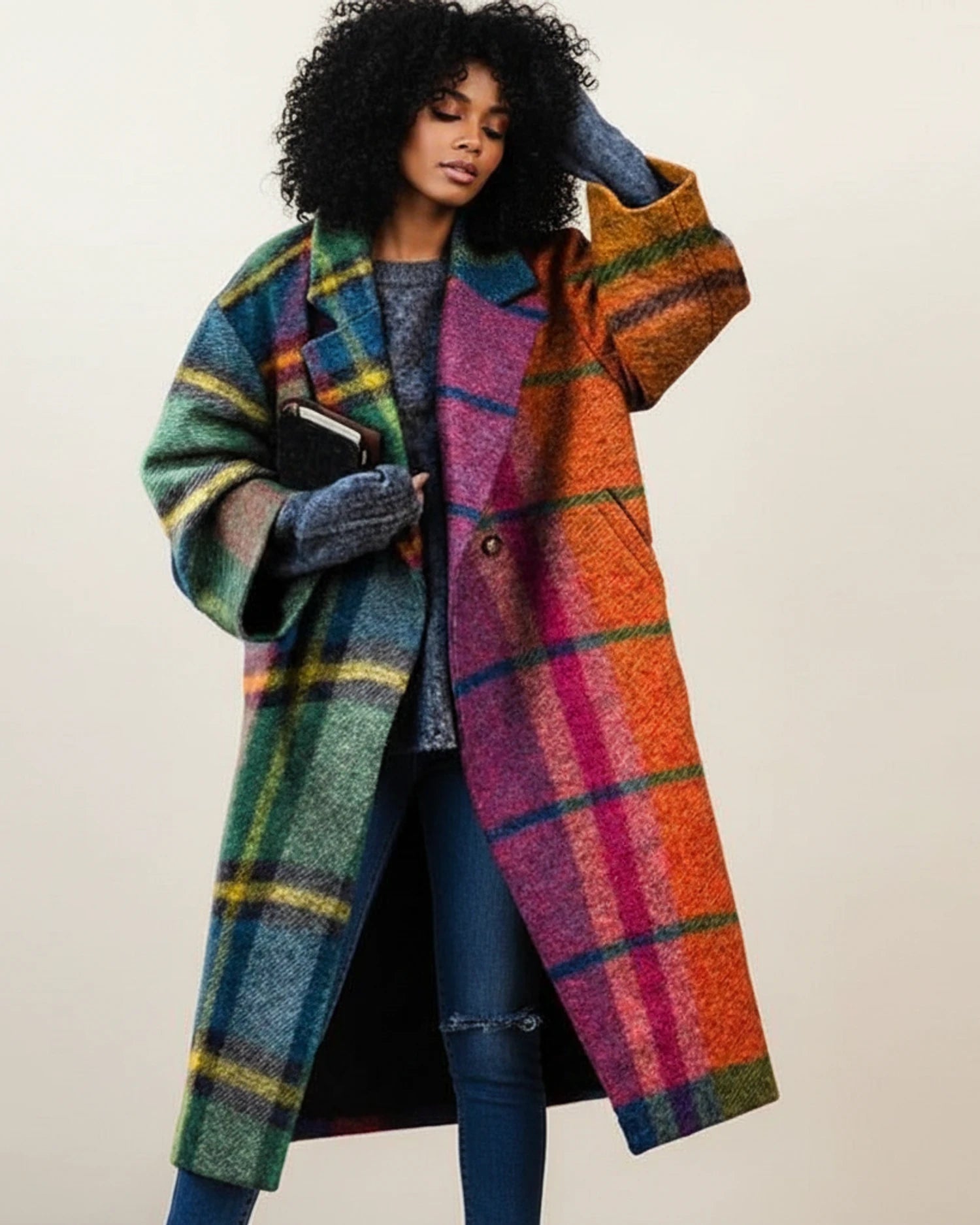 Cappotto Oversize Color Block Lungo per Donna | Zelara Multicolore