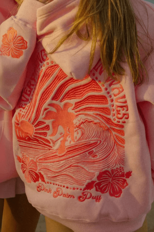 Zelira | Oversize Casual Felpa Con Cappuccio Onde Rosa