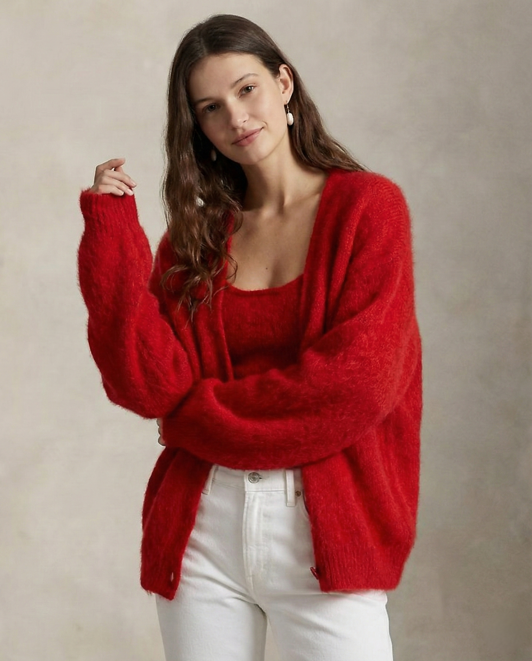 Zelvani | Cardigan Morbido In Finto Cashmere Pelliccia Rossa