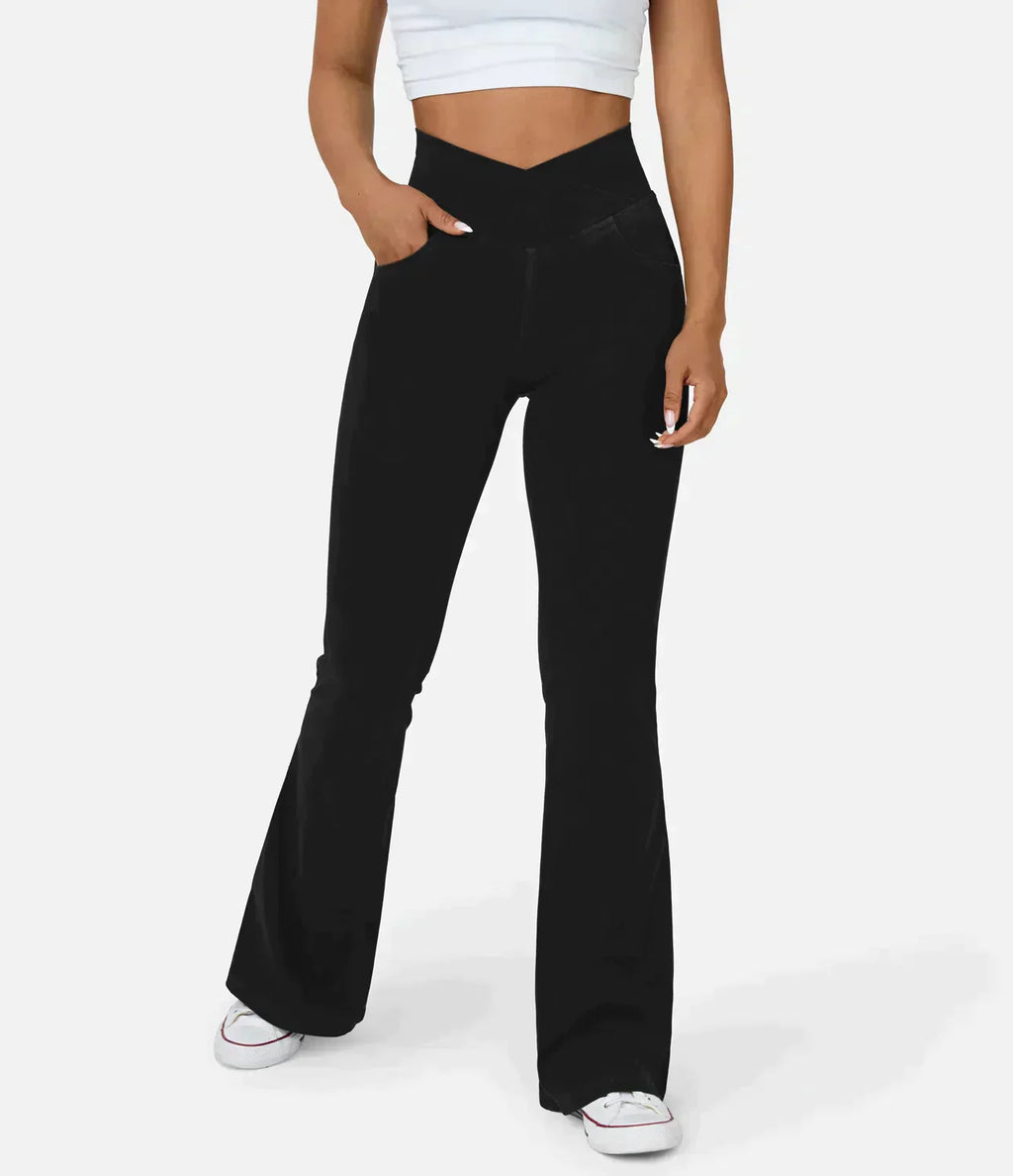 Damejeans med høj talje, bootcut og stretch samt lommer