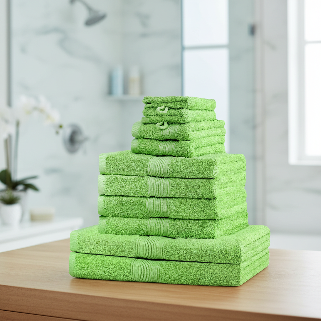 10 Piece Cotton Bath Towel Set with Terry Cloth and Dobby Border - Image 1