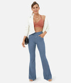 Damejeans med høj talje, bootcut og stretch samt lommer
