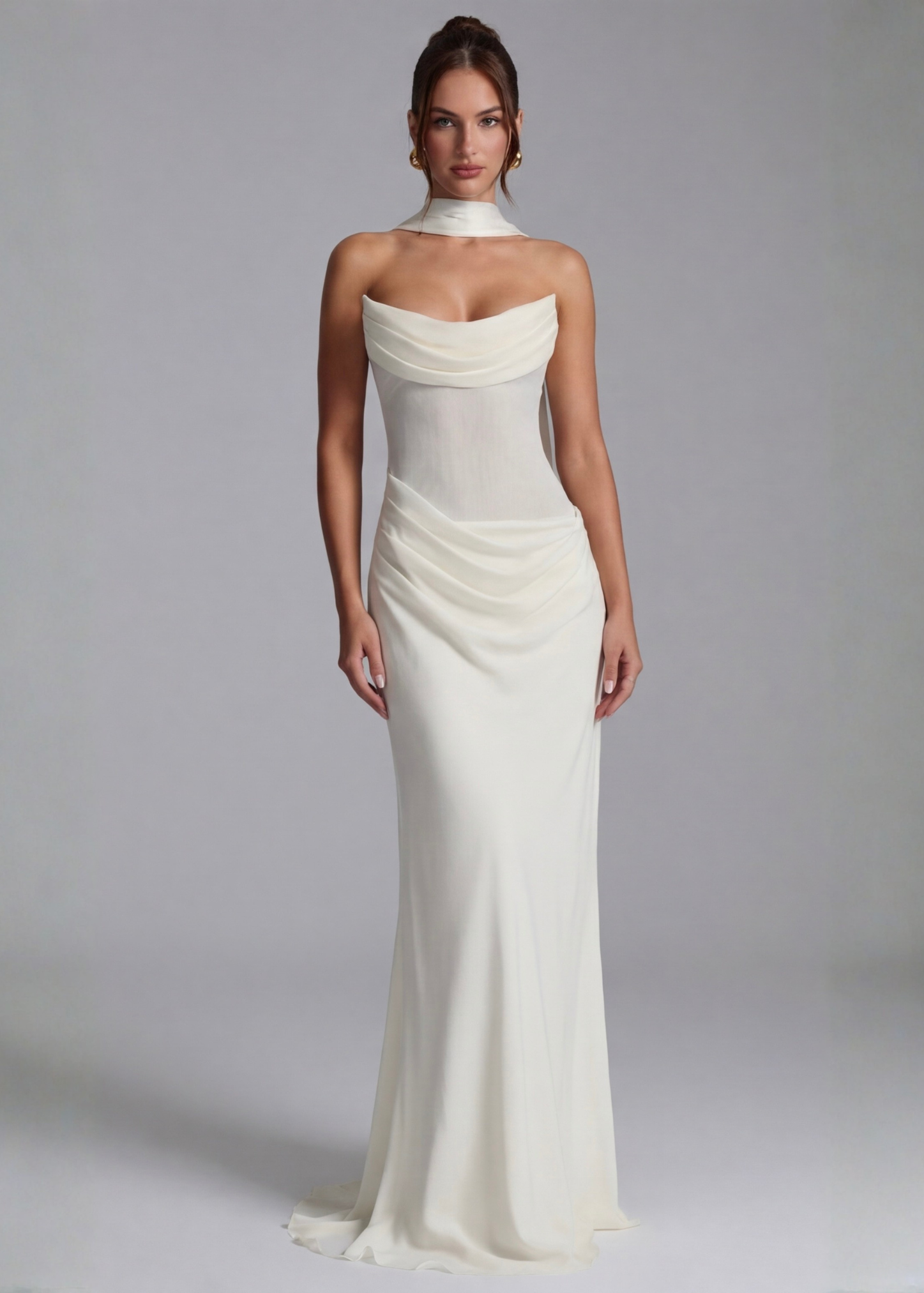 Vestido de noite maxi drapeado para mulher