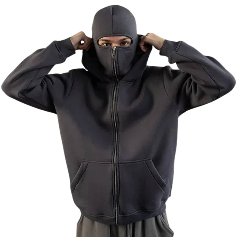 Felpa con cappuccio unisex con zip integrale e copertura per il viso incorporata