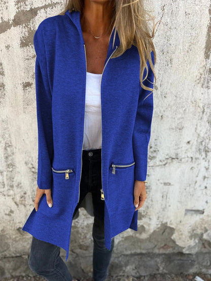 Cardigan lungo da donna con apertura frontale e cerniera