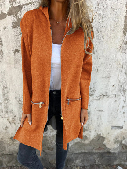 Cardigan lungo da donna con apertura frontale e cerniera
