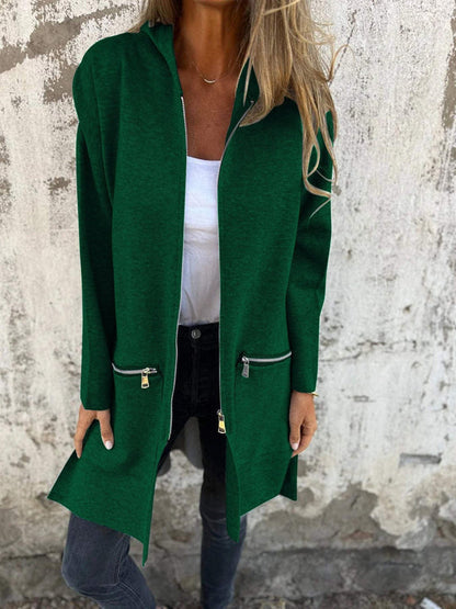 Cardigan lungo da donna con apertura frontale e cerniera
