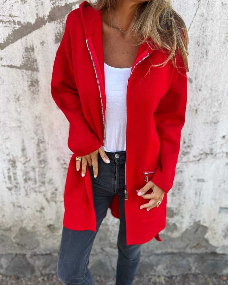 Cardigan lungo da donna con apertura frontale e cerniera
