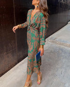 Women's V-Neck Knotted Maxi Evening Dress
