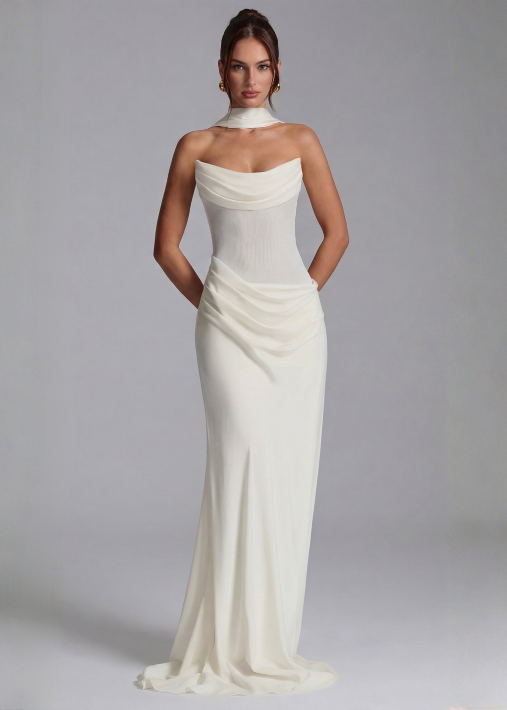Vestido de noite maxi drapeado para mulher