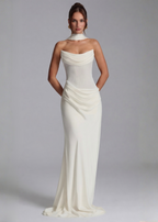 Vestido de noite maxi drapeado para mulher