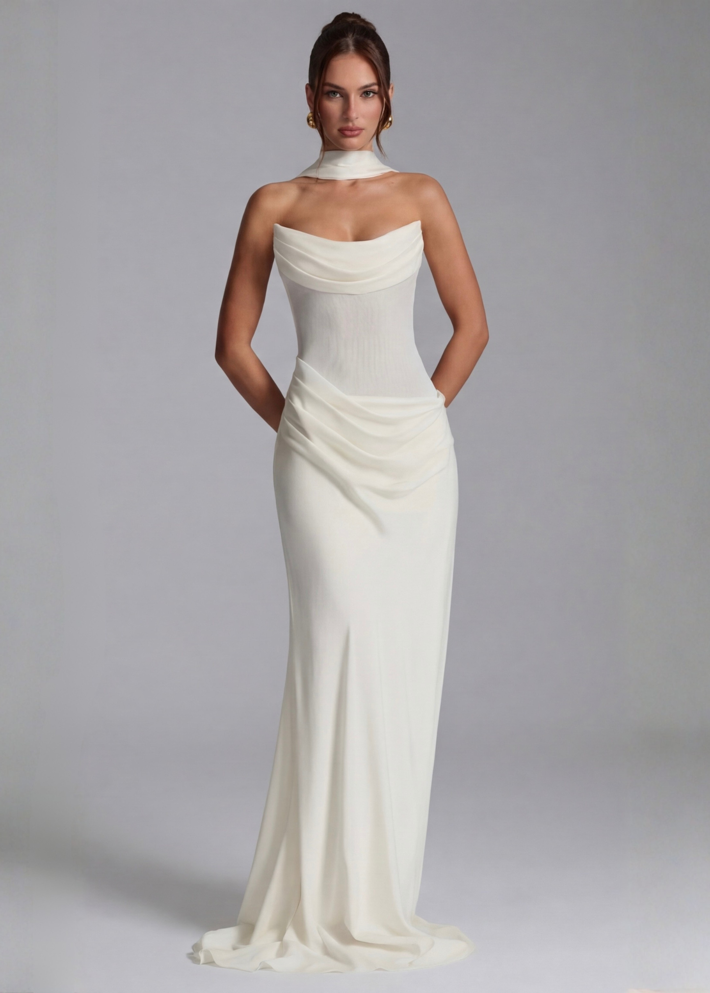 Vestido de noite maxi drapeado para mulher