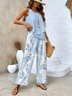 Women's Casual Summer Two-Piece Outfit with Wide-Leg Pants