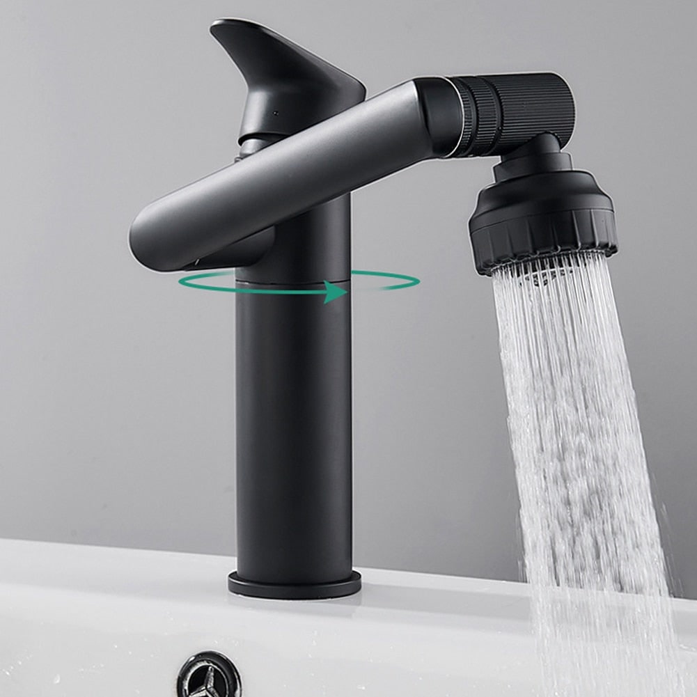 360° Rotating Bathroom Faucet with Dual-Mode Spray Head and Single Handle - Image 2