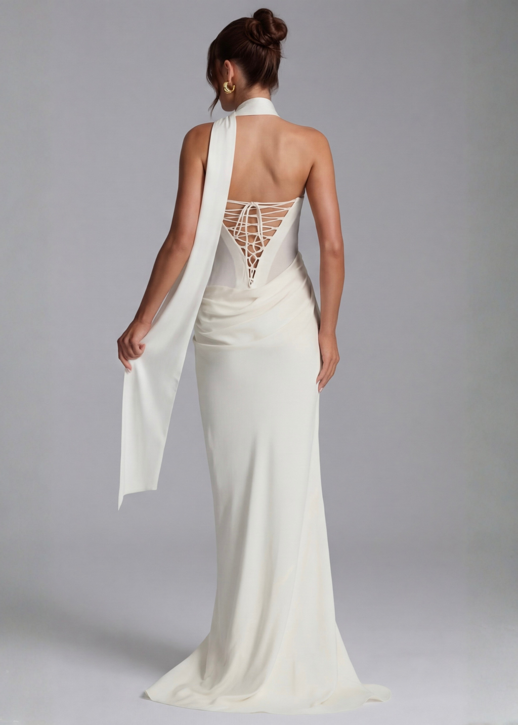 Vestido de noite maxi drapeado para mulher