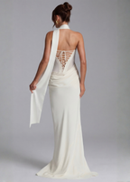 Vestido de noite maxi drapeado para mulher