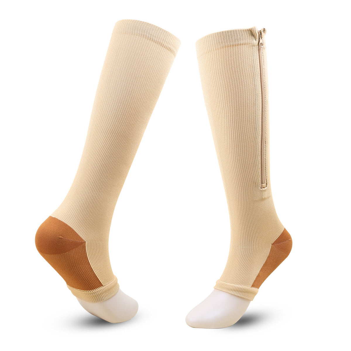 Women's Zipper Compression Socks Knee High Graduated Open Toe with Reinforced Heel