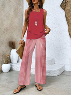 Women's Casual Summer Two-Piece Outfit with Wide-Leg Pants