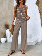 Women's Casual Summer Two-Piece Outfit with Wide-Leg Pants