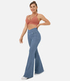Damejeans med høj talje, bootcut og stretch samt lommer