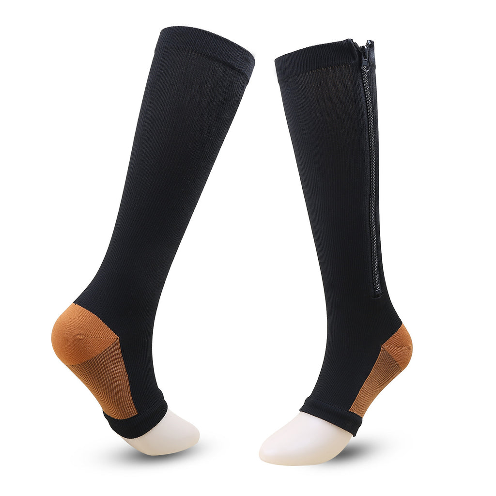 Women's Zipper Compression Socks Knee High Graduated Open Toe with Reinforced Heel