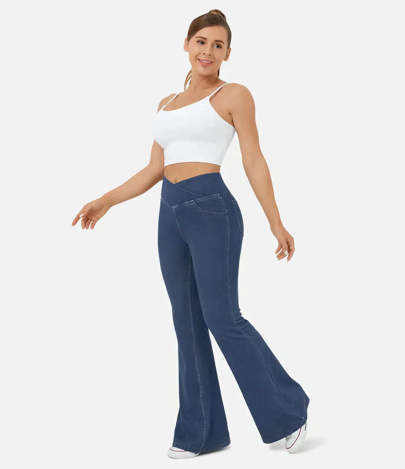 Damejeans med høj talje, bootcut og stretch samt lommer