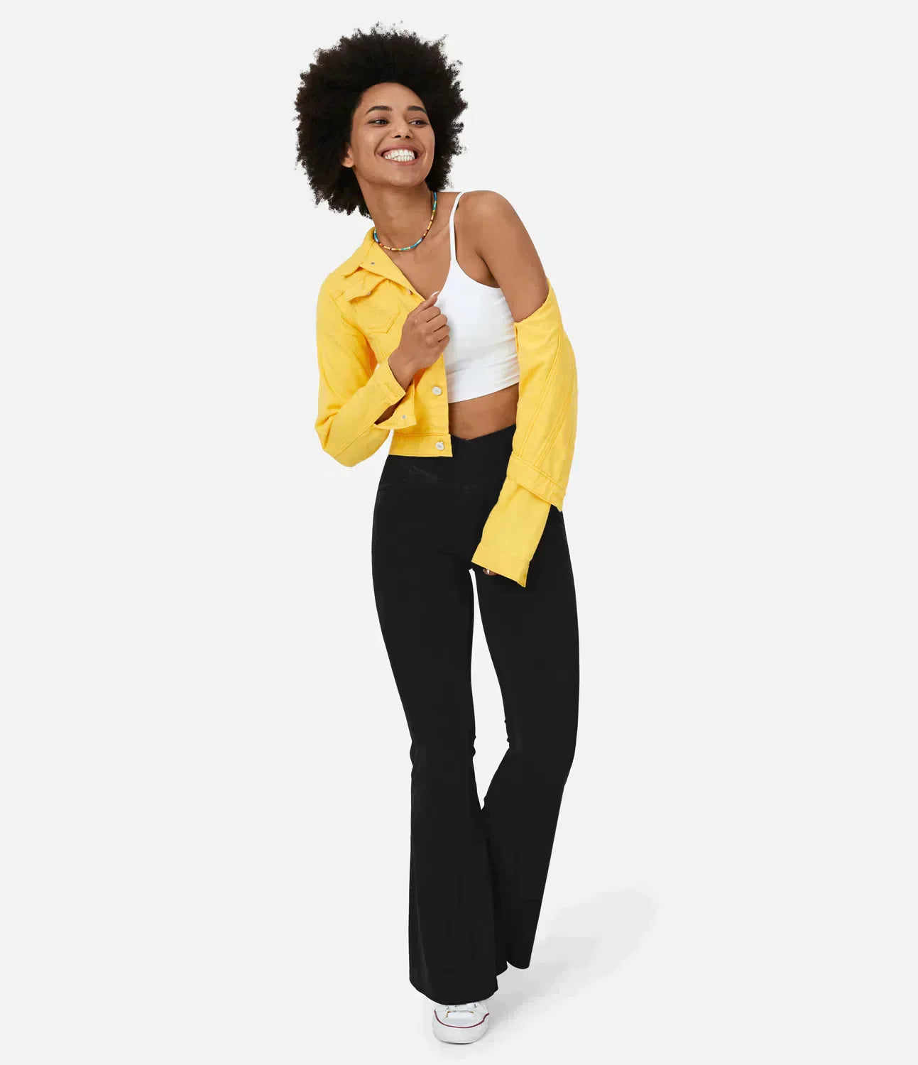 Damejeans med høj talje, bootcut og stretch samt lommer