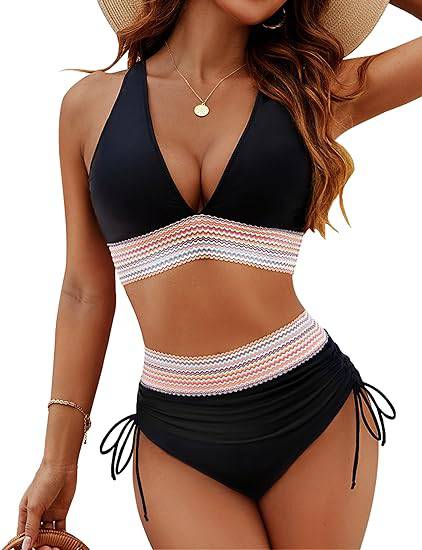 Ensemble de maillot de bain bikini taille haute pour femme avec contrôle du ventre