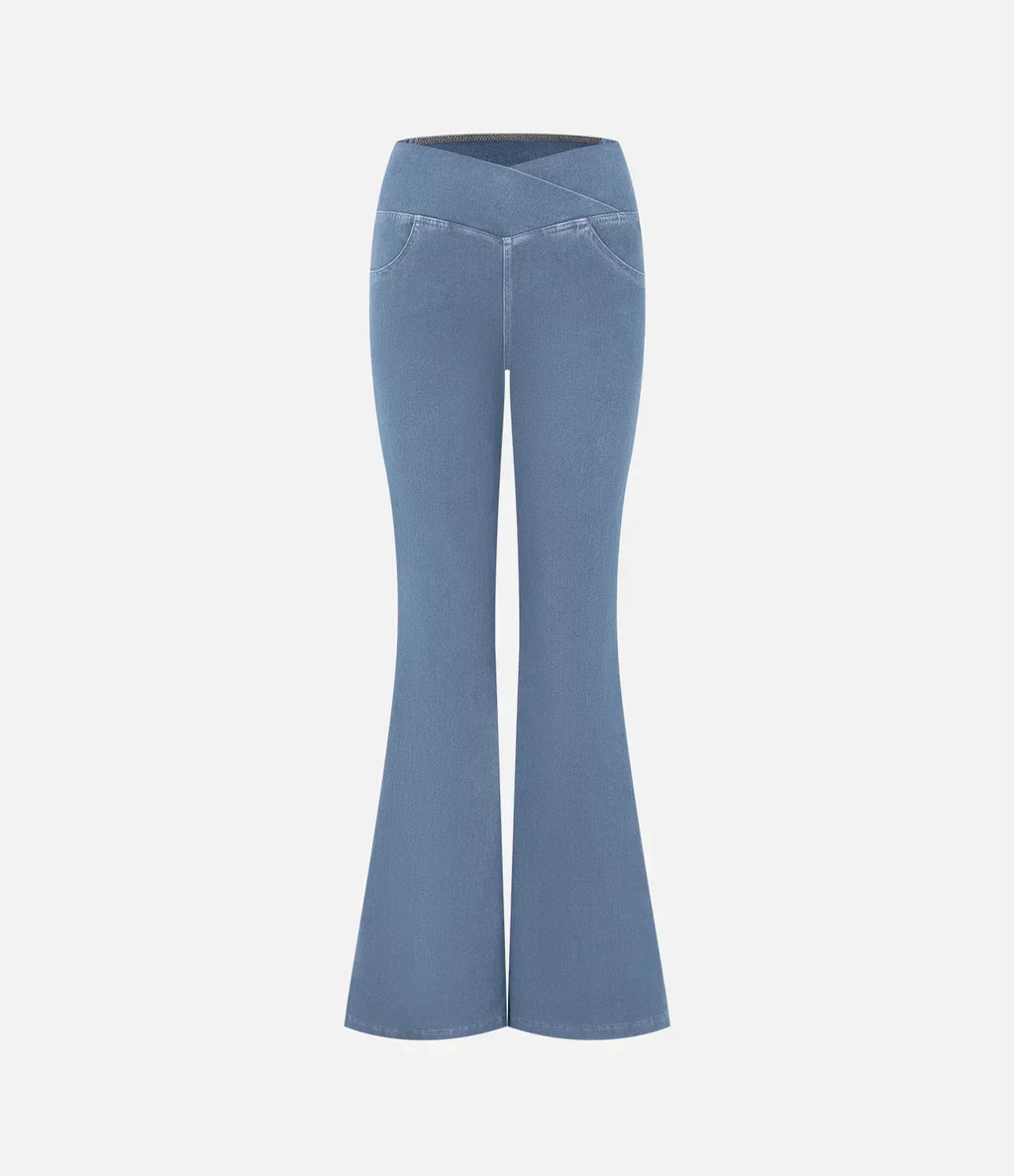 Damejeans med høj talje, bootcut og stretch samt lommer