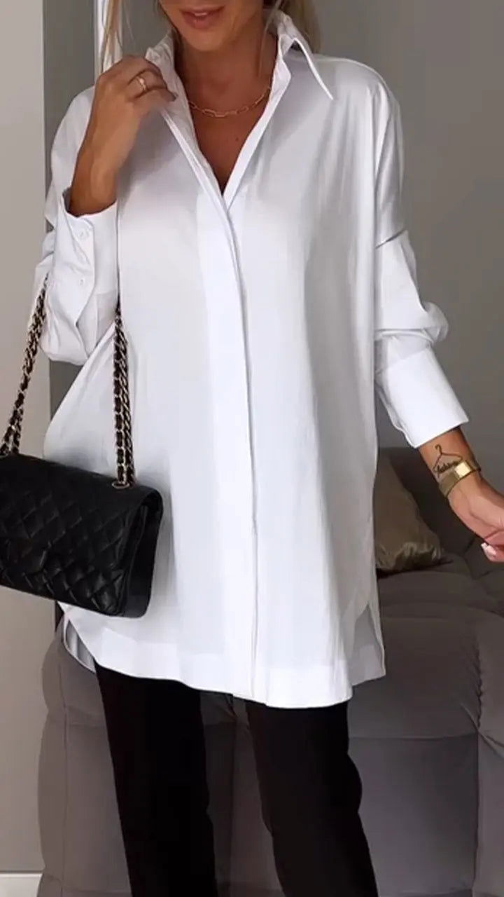 Amira | Camicia Invernale Maniche Lunghe Risvolto Bianco