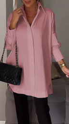 Amira | Camicia Invernale Maniche Lunghe Risvolto Rosa