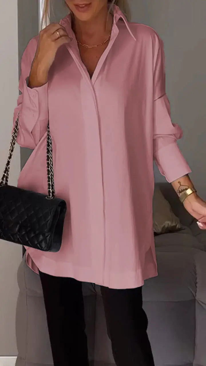 Amira | Camicia Invernale Maniche Lunghe Risvolto Rosa