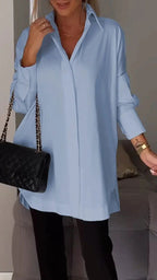 Amira | Camicia Invernale Maniche Lunghe Risvolto Azzurro