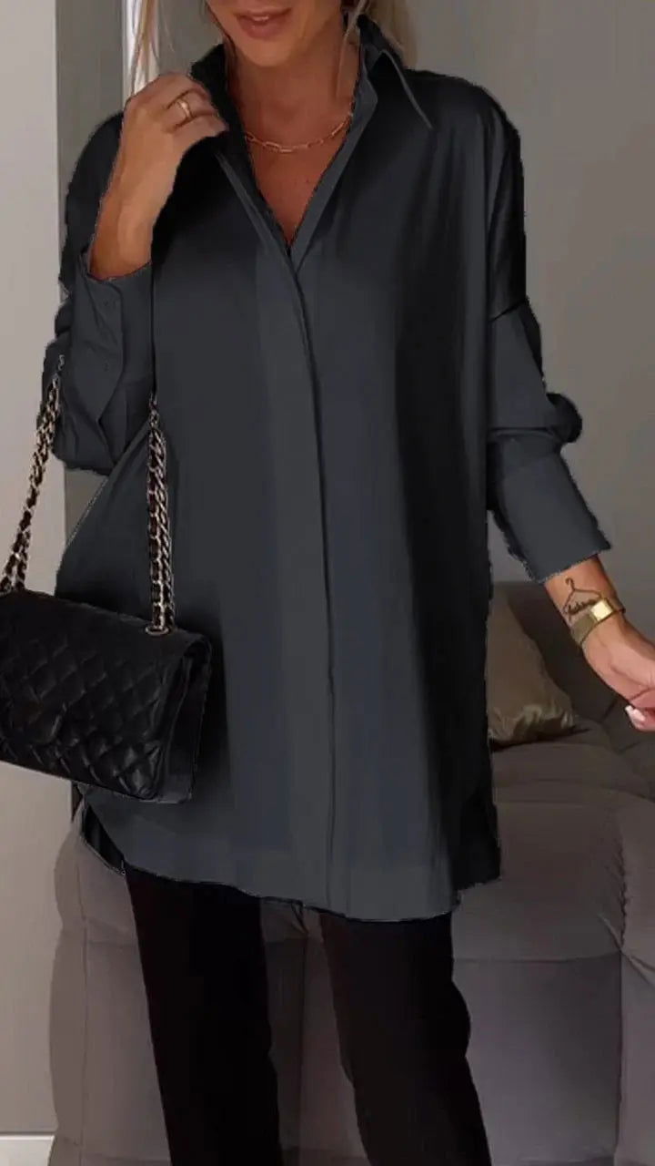 Amira | Camicia Invernale Maniche Lunghe Risvolto Nero