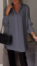 Amira | Camicia Invernale Maniche Lunghe Risvolto Grigio