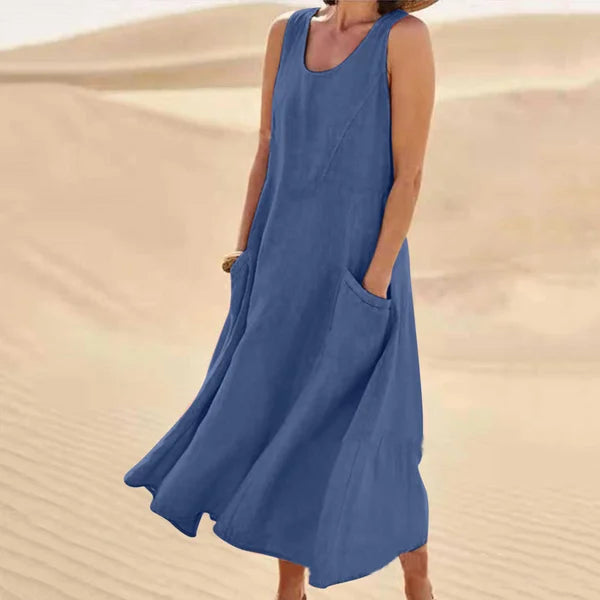 Arlina | Abito Midi Senza Maniche in Lino da Donna Blu