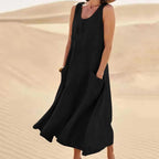 Arlina | Abito Midi Senza Maniche in Lino da Donna Nero