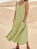 Arlina | Abito Midi Senza Maniche in Lino da Donna Vert
