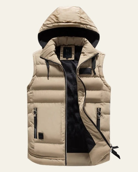 Varex | Gilet Piumino Con Cappuccio Uomo Zip Front Senza Maniche Cachi