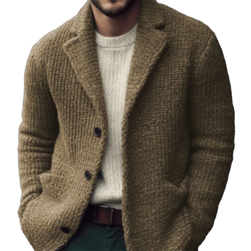 Cardigan Lavorato A Maglia Elegante Per Uomo | Virel Cachi