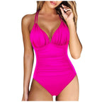 Maillot de bain une pièce pour femme avec contrôle du ventre et col en V