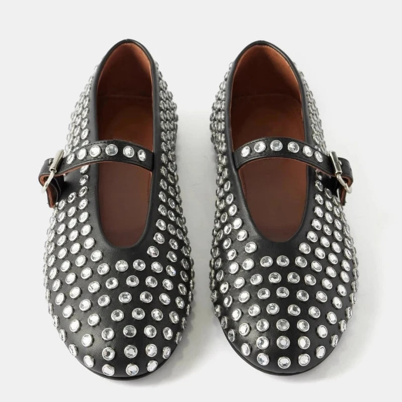 Bella | Donna Ballerine Mary Jane Pelle Strass Cristalli