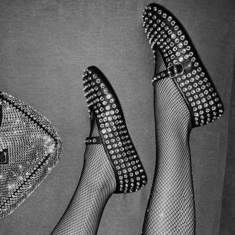 Bella | Donna Ballerine Mary Jane Pelle Strass Cristalli