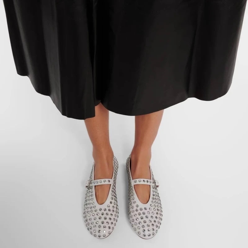 Bella | Donna Ballerine Mary Jane Pelle Strass Cristalli
