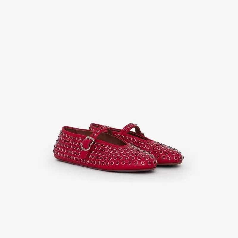 Bella | Donna Ballerine Mary Jane Pelle Strass Cristalli Rosso