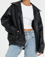 Bianca | Donna Giacca Bomber Ecopelle Oversize Zip