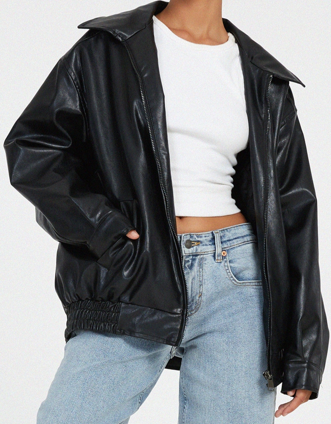 Bianca | Donna Giacca Bomber Ecopelle Oversize Zip