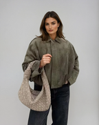 Bianca | Giacca Bomber da Donna Oversize Scamosciata Zip Frontale XL
