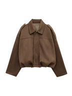 Bianca | Giacca Bomber da Donna Oversize Scamosciata Zip Frontale Marrone