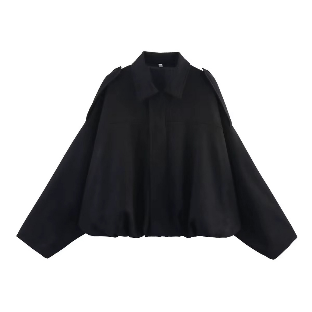 Bianca | Giacca Bomber da Donna Oversize Scamosciata Zip Frontale Nero